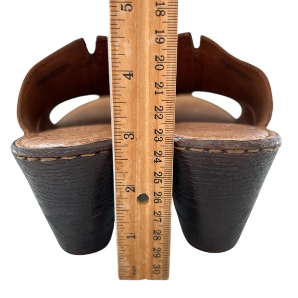 BORN Brown Leather Wedge Slide Sandals 10 - Picture 4 of 11